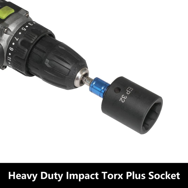 DPTOOL مجموعة مفاتيح توكس بلس الخارجية 6 نقاط EP Socket EP4، EP5، EP6، EP7، EP8، EP10، EP11، EP12، EP14، EP16، EP18، EP20، EP22، EP24 مع 1/2'' 3/8'' 1/4'' د. توكس بلس 14 قطعة - Image 5